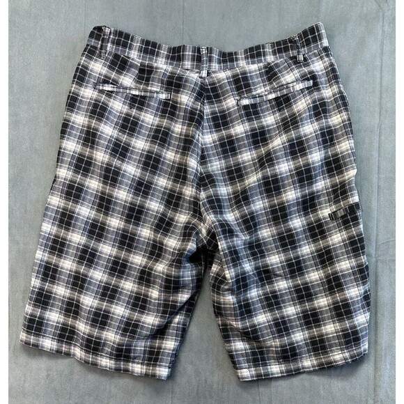 Vertigo Plaid Summer Shorts Lightweight Men's 36 Black White Slash Pocket - Picture 2 of 9